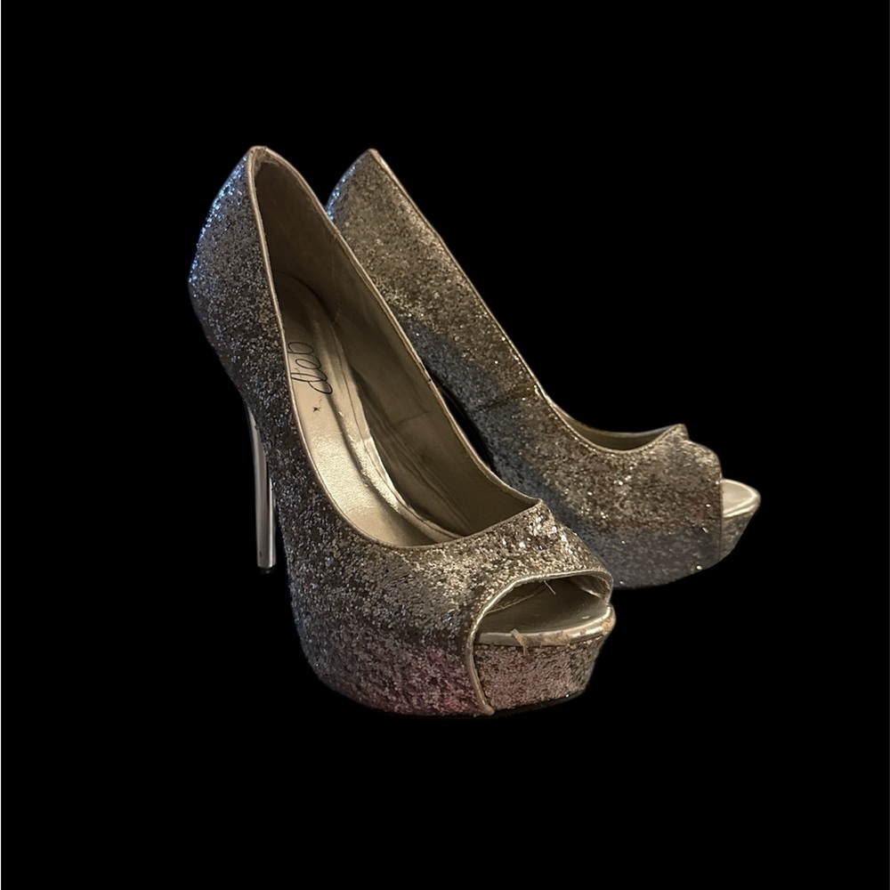 Deb Silver Glitter Peep-Toe Heels
